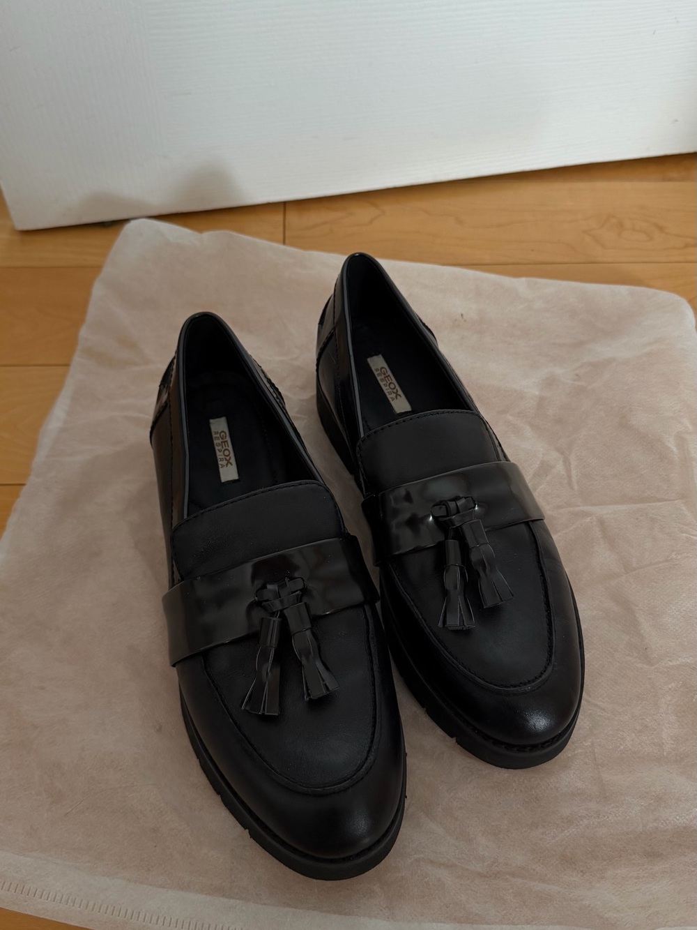 Geox Black Leather Tassel Loafers for Men